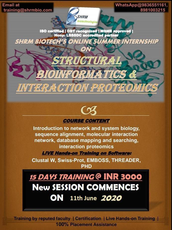 ONLINE TRAINING SESSIONS – Bioinformatics / Computational Biology - Shrmbio